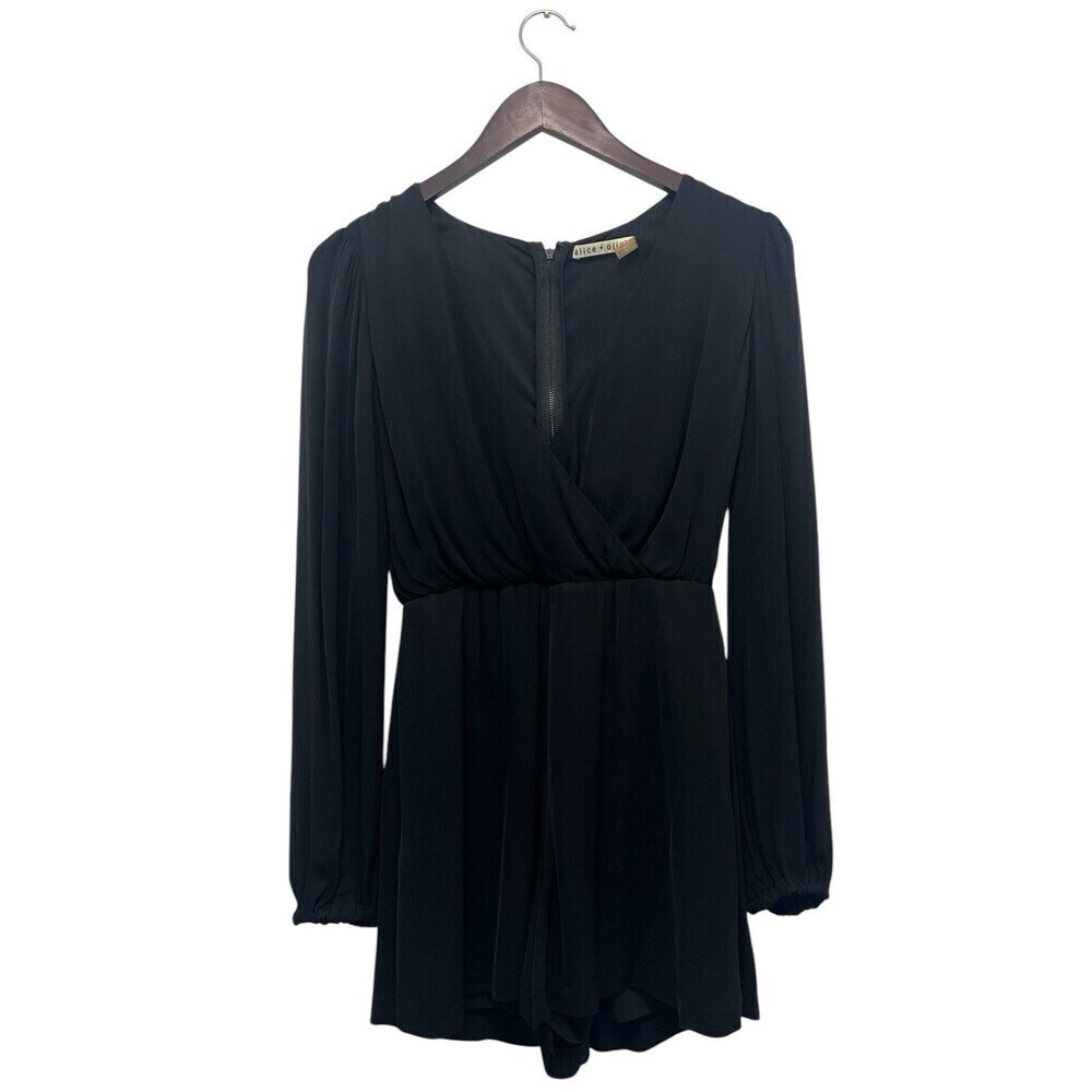 Alice + Olivia Sinclair Romper Surplice V-neck Long Sleeve Zip Black Women’s 0 - Picture 6 of 13